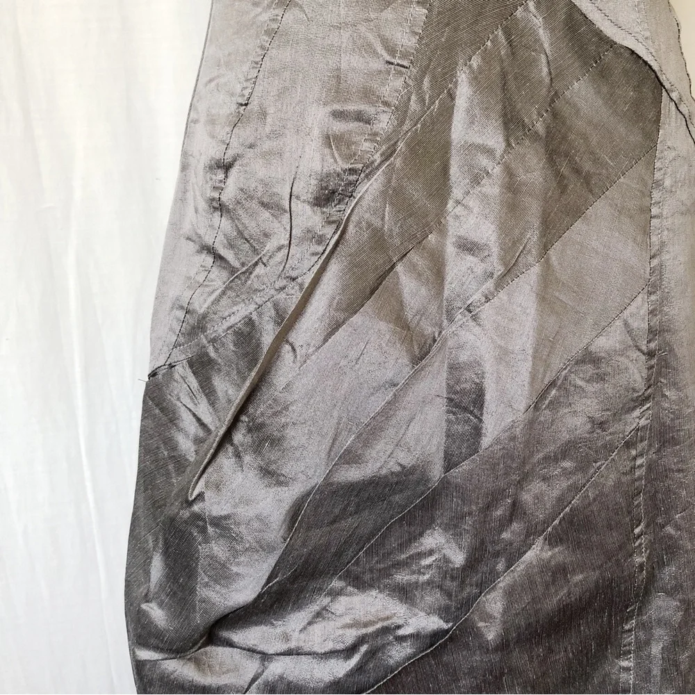 SISTE'S Size 8-10 Italian Grey Khaki Metallic Flax Blend Structured Dress Party - Picture 8 of 13